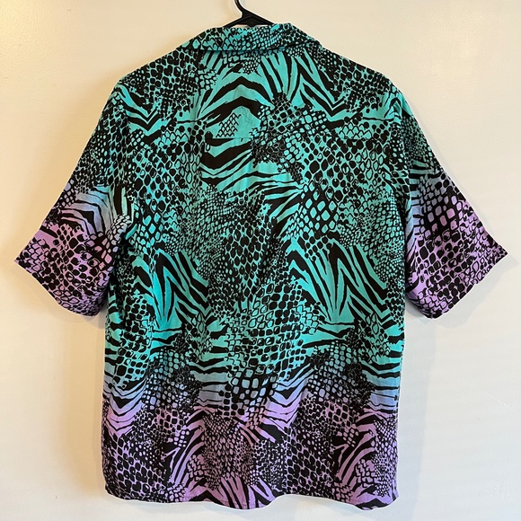 Native Youth Snake Tiger Patterns Teal Purple Shirt - Picture 3 of 3